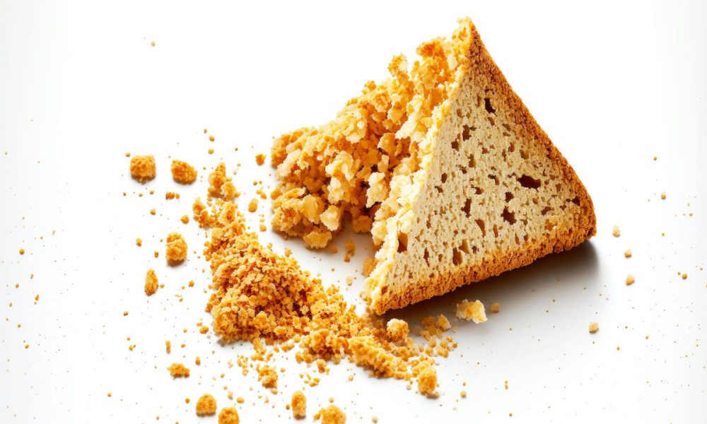 Crumbled bread scattered
