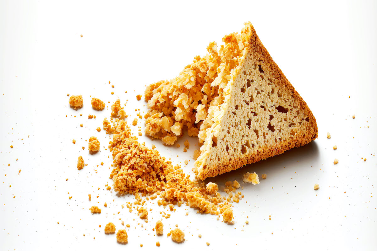 Crumbled bread scattered