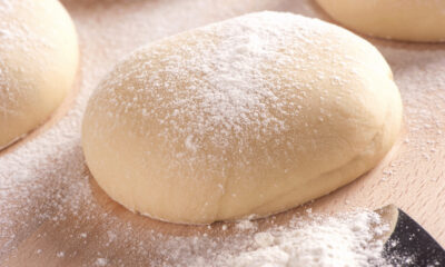 Freshly kneaded dough with flour dusting