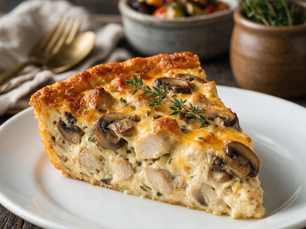 Keto chicken and mushroom quiche recipe featured image, EastAfricaChef.com, crustless quiche slice