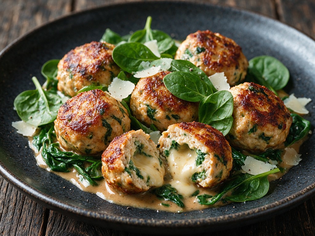 Keto chicken and spinach meatballs recipe featured image, EastAfricaChef.com, cheese-stuffed meatballs