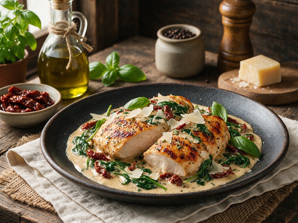 Keto creamy sun-dried tomato chicken recipe featured image, EastAfricaChef.com, Tuscan-style chicken
