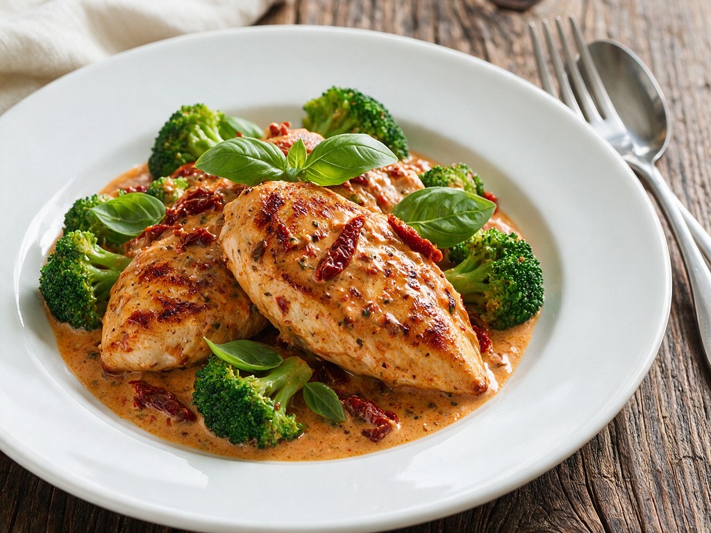 Keto creamy tomato chicken and broccoli recipe featured image, EastAfricaChef.com, one-pan chicken dinner