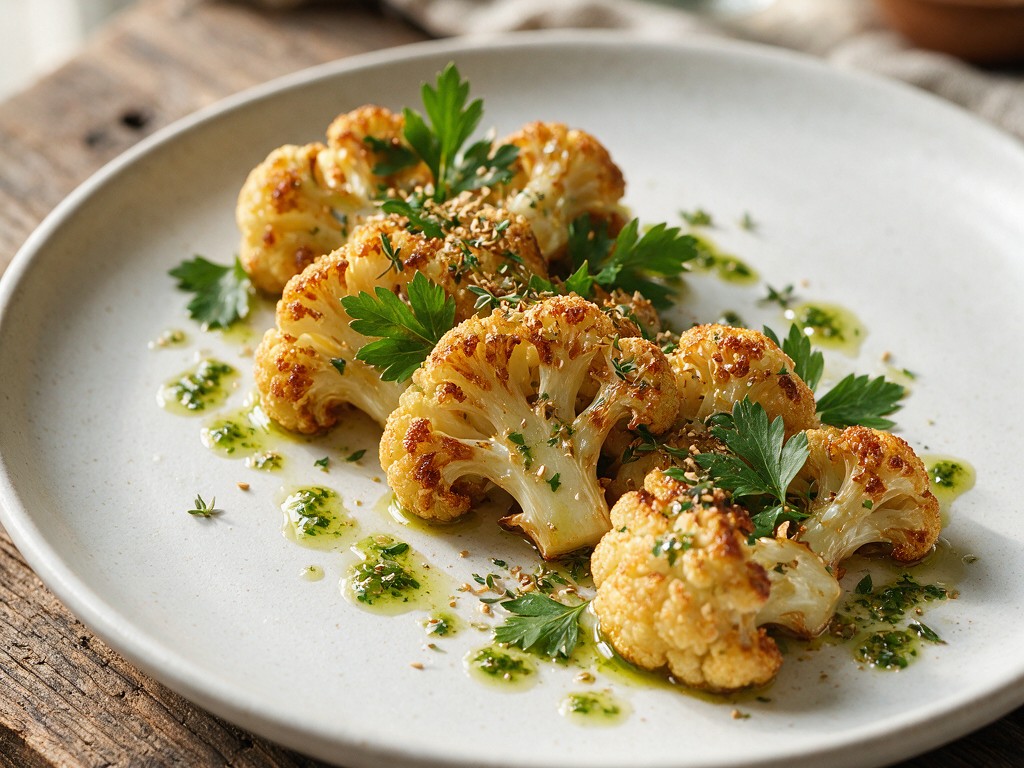Keto roasted cauliflower recipe featured image, EastAfricaChef.com, golden caramelised cauliflower florets