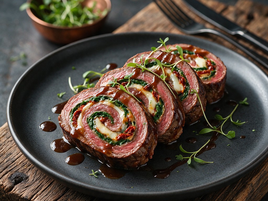 Keto steak pinwheels recipe featured image, EastAfricaChef.com, stuffed flank steak pinwheels