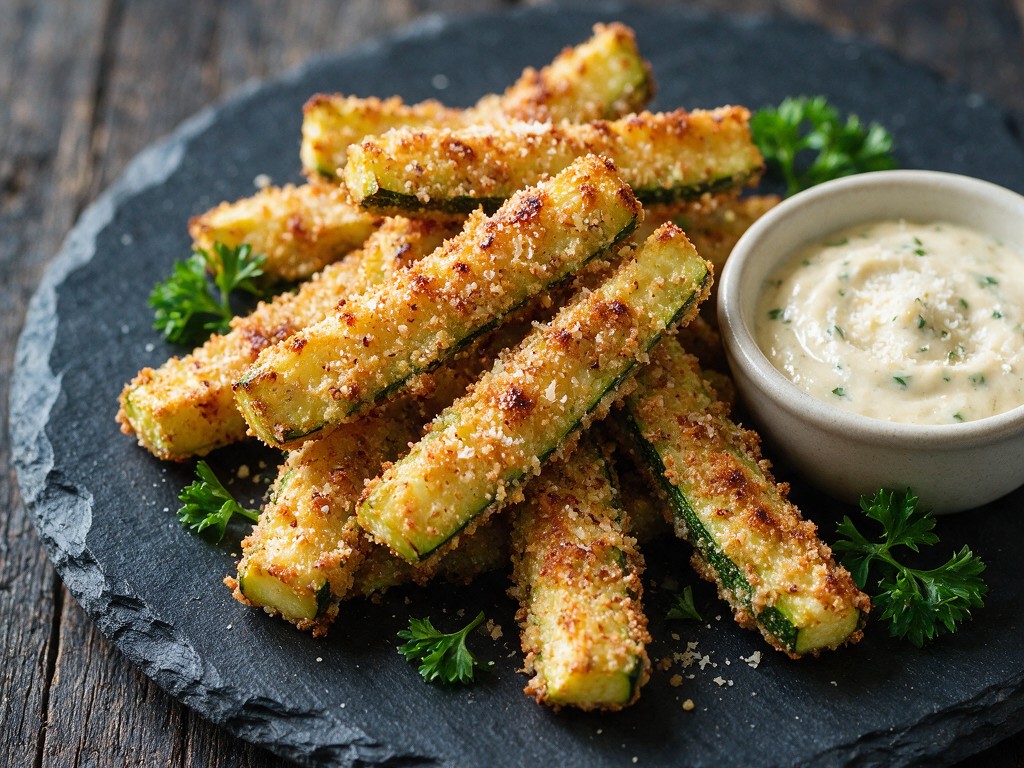 Keto zucchini fries recipe featured image, EastAfricaChef.com, crispy oven-baked fries